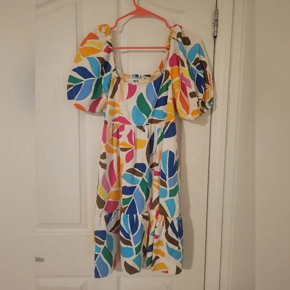 Tabitha Brown X Target Linen Blend Botanical Puff Sleeve Mini Dress (SMALL) - Picture 3 of 6